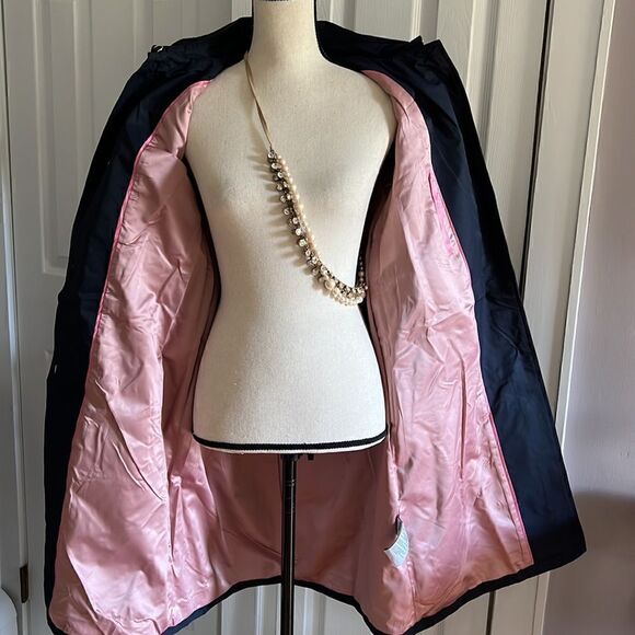 Kate Spade Scalloped Hooded Trench Coat Navy Blue Size S - Picture 14 of 16